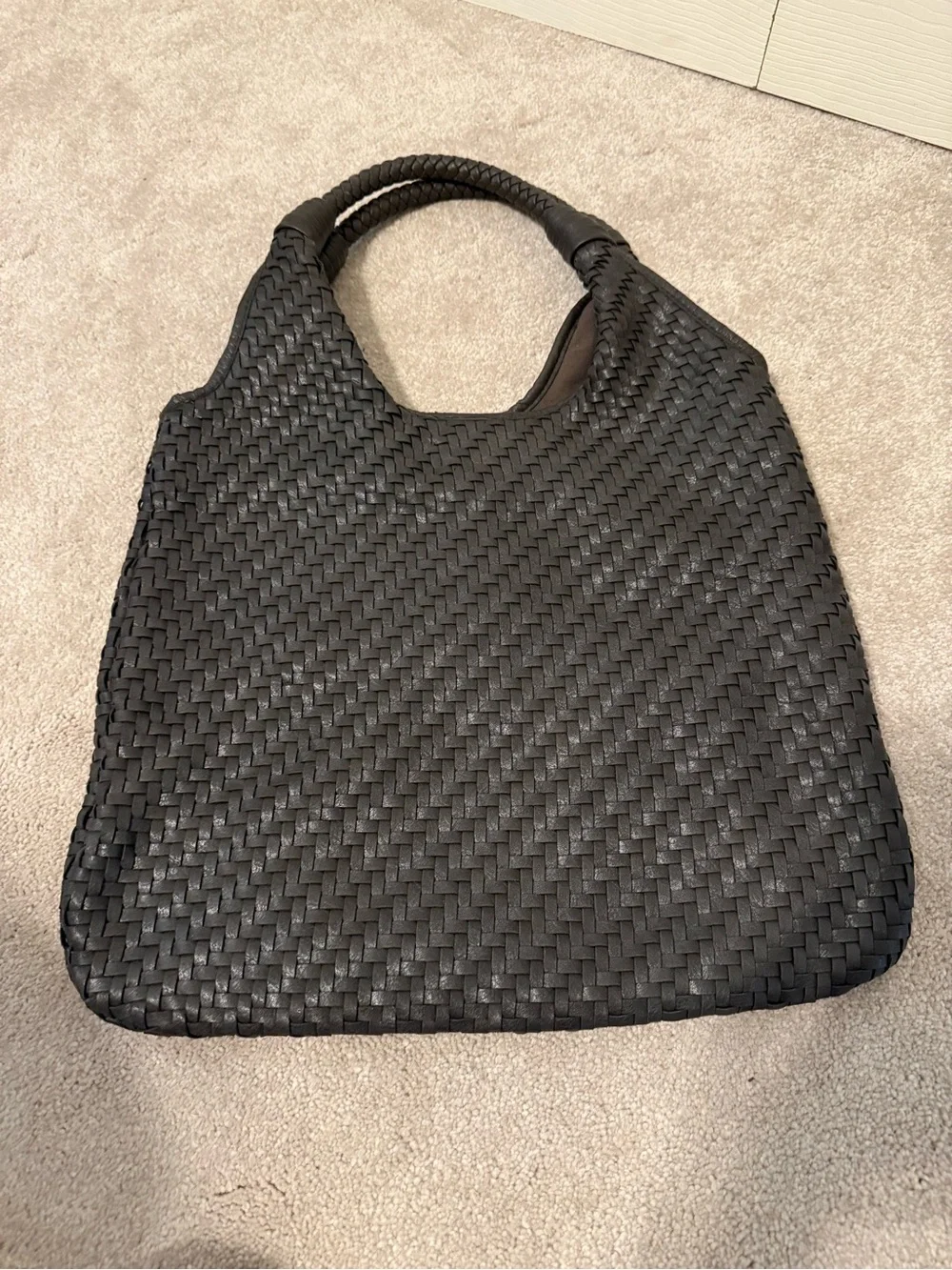 Woven Dark Brown Shoulder Bag with Braided Handles